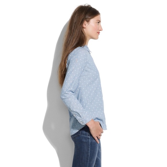 Madewell Light Chambray Polka Dot Shirt Size M GUC - Picture 2 of 8
